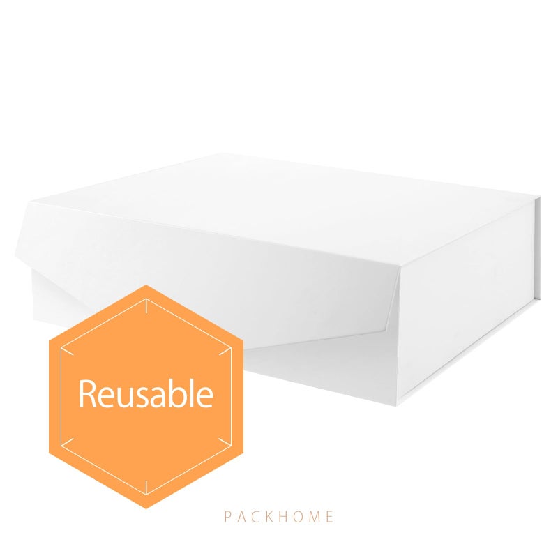 PACKHOME 17x14.5x5.5 Inches, Extra Large Gift Box with Lid, Magnetic Closure Box for Clothes and Large Gifts (Matte White with Grain Texture) - Image 3